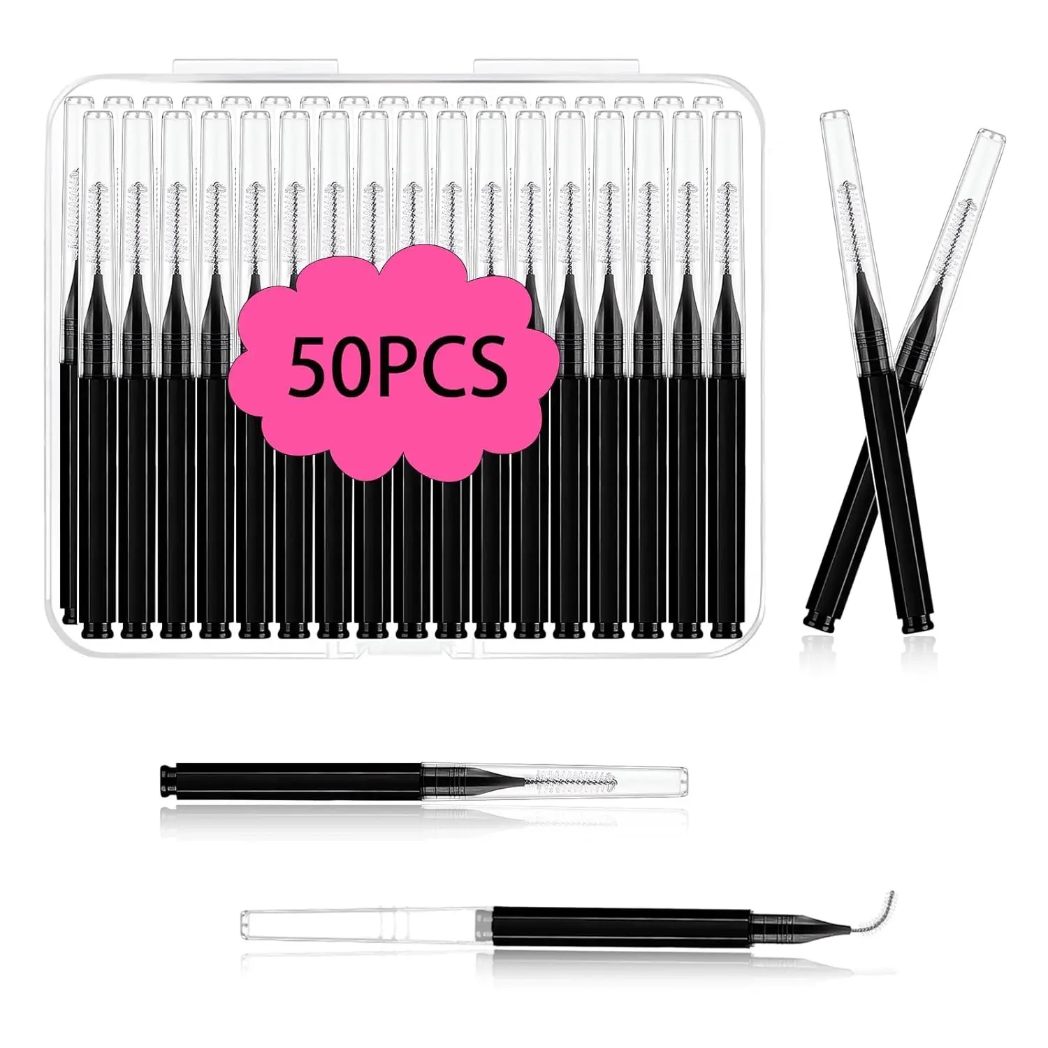 Eyebrow Brush Set with Cap 50Pcs Eyelash Spoolies Comb Brow Lamination Brush Mini Spoolie For Eyelash Extensions Lash Lift Tools