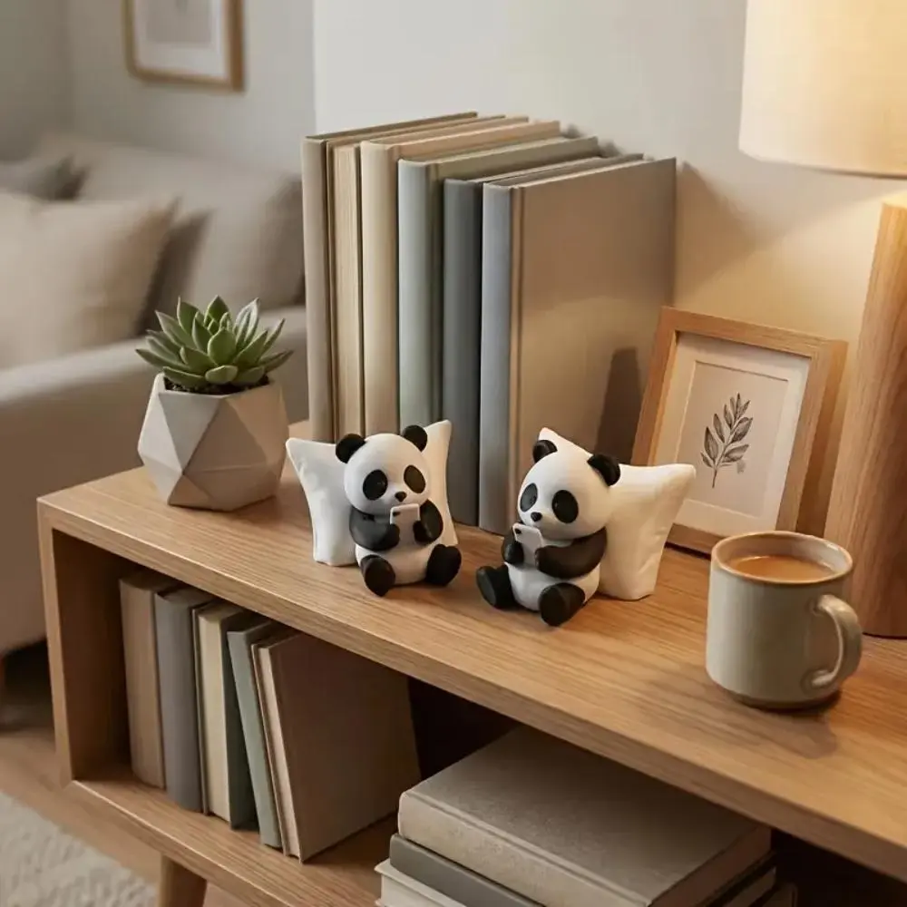 Cute Panda Sculpture Figurine, Creative Mini Animal Collectible Statue, Dual-Purpose Ornament for Car Dashboard Interior & Office Desk Decoration