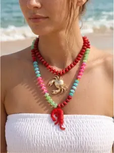 Dopamine Color Ocean Crab Lobster Layered Bead Necklace