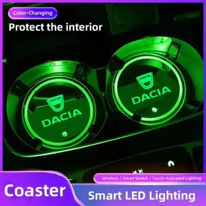 2pcs Car Luminous Water Cup Pad LED Atmosphere Light For Dacia Logan Sandero Duster Lodgy Spring Jogger Dokker Stepway Bigster