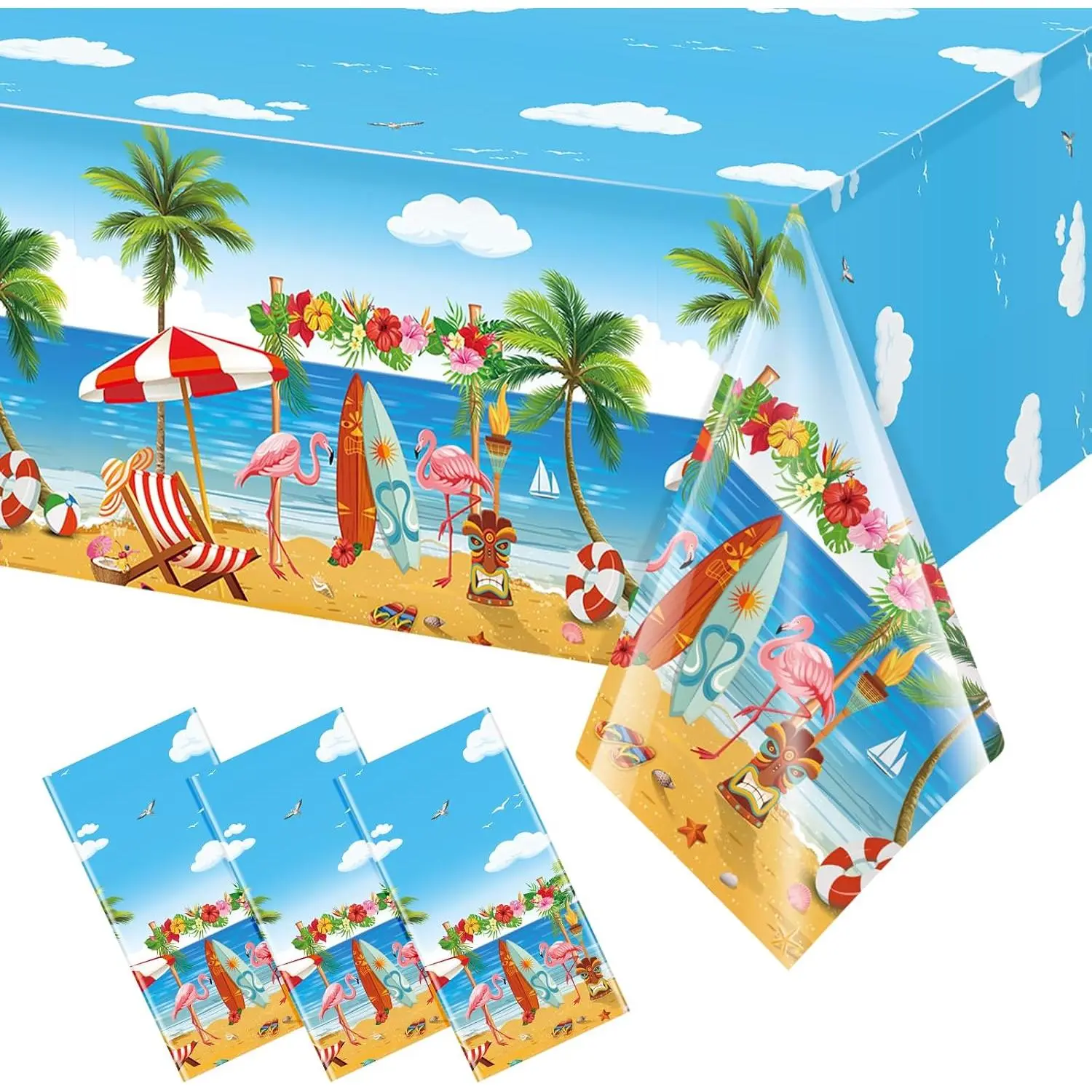 3 Pack Summer Beach Plastic Tablecloth Party Decorations, Disposable Aloha Luau Hawaiian Tablecloth,  Surfboard Table Cover for Summer Beach Pool Hawaiian Theme Party Decorations, 54 x 108Inch