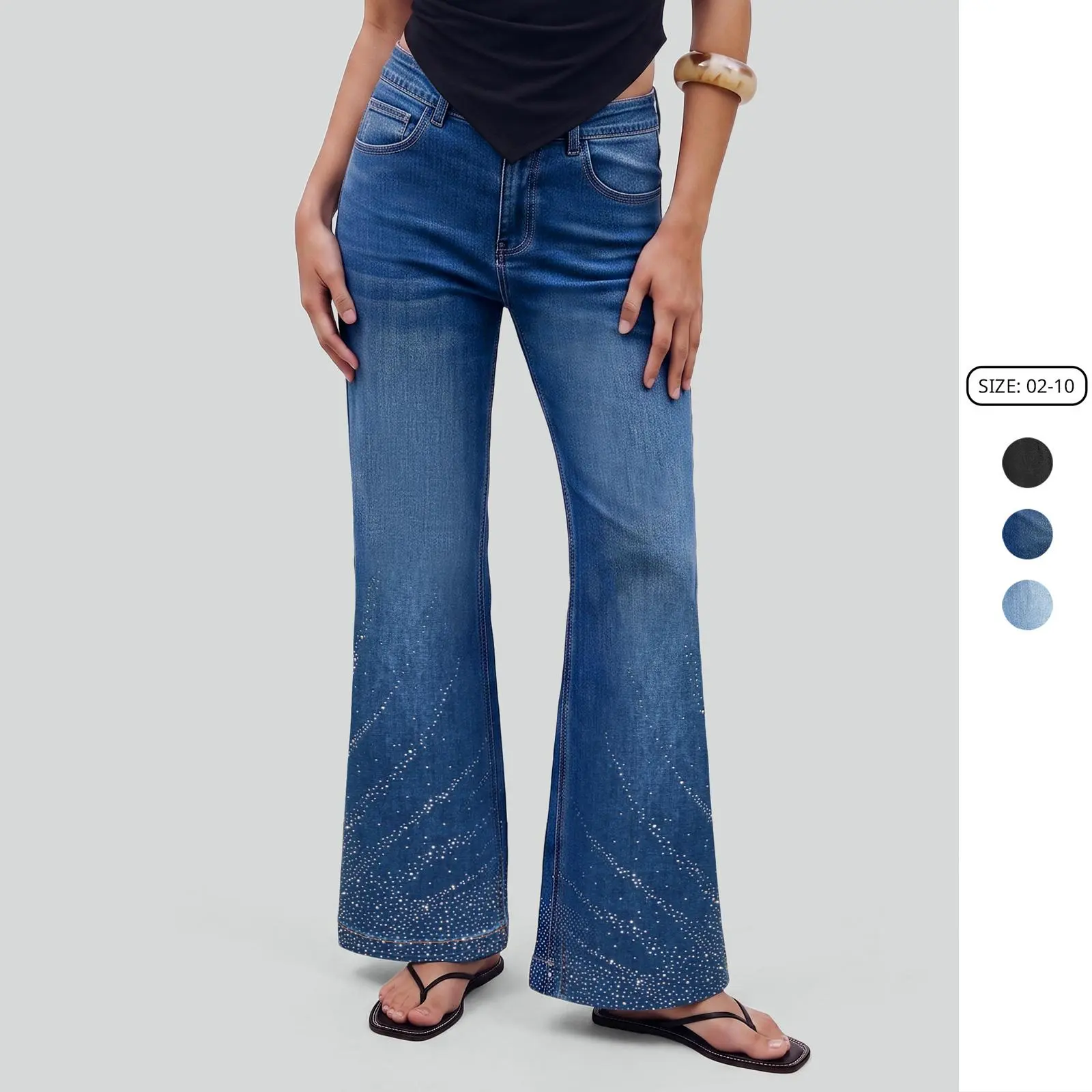 Imily Bela Women's High Waisted Rhinestone Flare Jeans Sparkly Stretchy Denim Pants