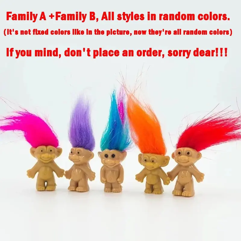 5pcs/Set Trolls Polyester Anime Action Figures - 3cm-7cm Family Member Models, PVC+Eco-Friendly Craft Parts, 2.7cm Height Option, Stress Relief Classic Novelty Toys, Christmas Prank Gifts for Kids