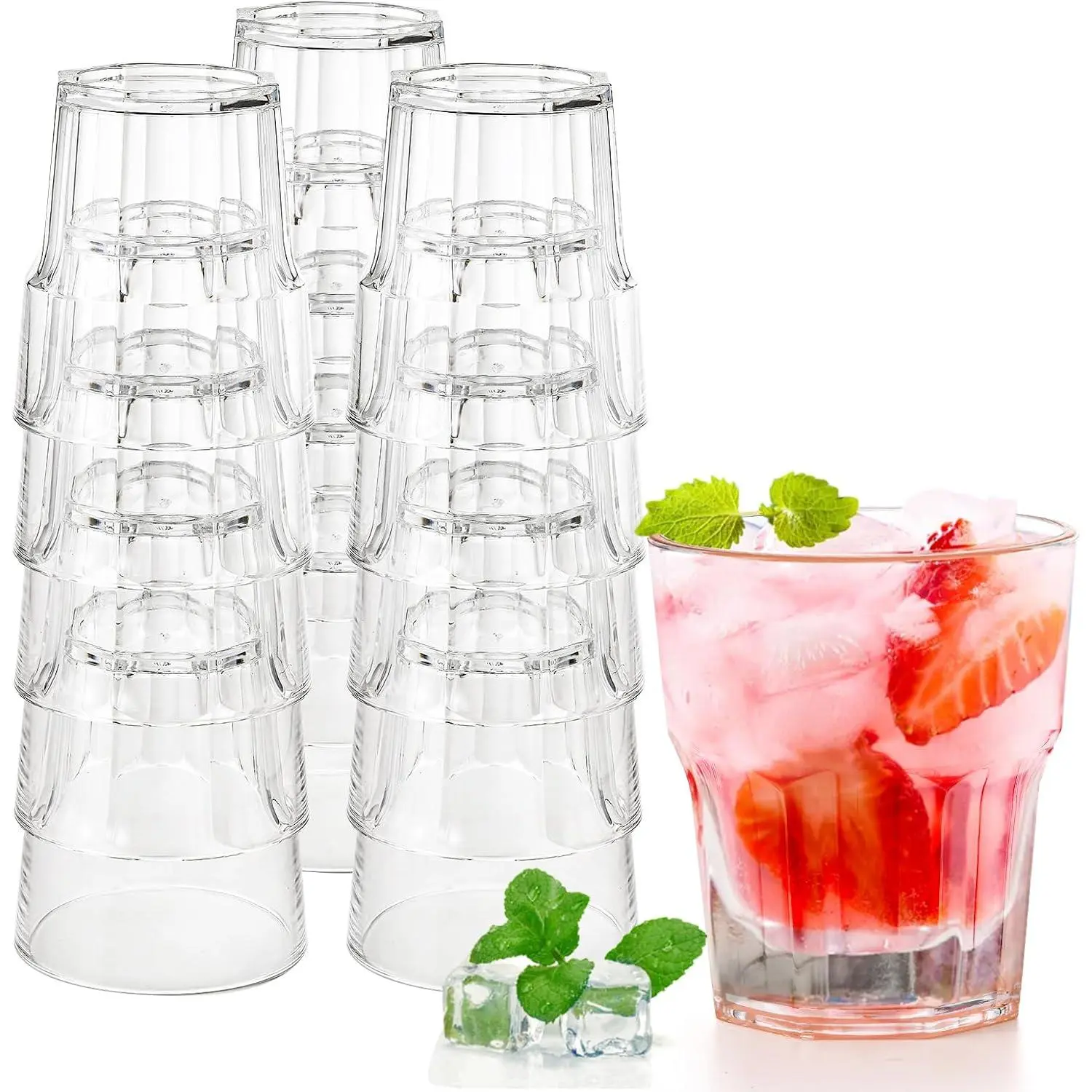 16 Pack Classic Clear Plastic Tumbler  Drinking Glasses, 8Oz Drinking Water Juice Cups, Stackable,