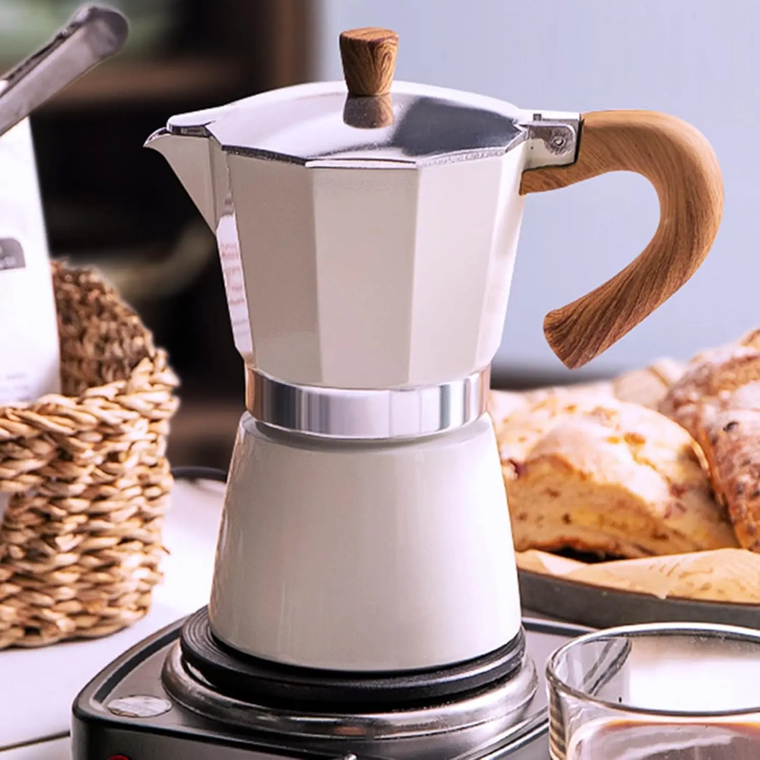 Italian Moka Pot Coffee Maker - 6 Cup/10 OZ Stovetop Espresso Maker, Manual Cuban Coffee Percolator for Gas Electric Ceramic Stovetop Camping, Ideal for Cappuccino and Latte