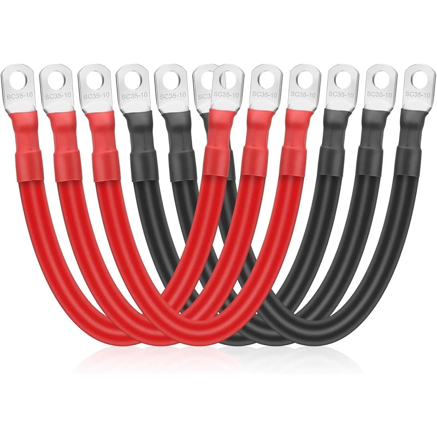 6PCS 2 AWG 6 Inch Battery Cables, Heavy Duty Pure Copper Battery Bank and Inverter Cable Set with Tinned Copper 3/8" Lugs Terminals, for Solar, RV, Marine, Truck, Automotive 12V-48V