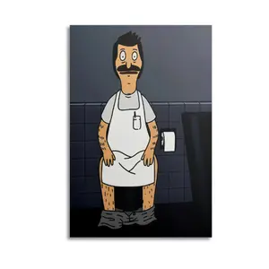 (New Product Launch) 1pc Bob's Burgers Belcher Bathroom Scene Framed Canvas Print - Lightweight Artistic Funny TV Show Wall Decor, Bathroom Abstract Face Artwork, Gift for Fans