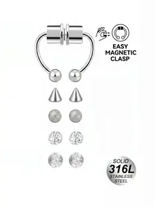 316L Stainless Steel Magnetic Septum Nose Rings Fake Septum Ring Fake Septum Fake Nose Rings for Women Fake Piercing Inner 14mm Clip On Nose Rings Hoop No Pierced Stainless Steel Jewelry, Includes Replacement Balls