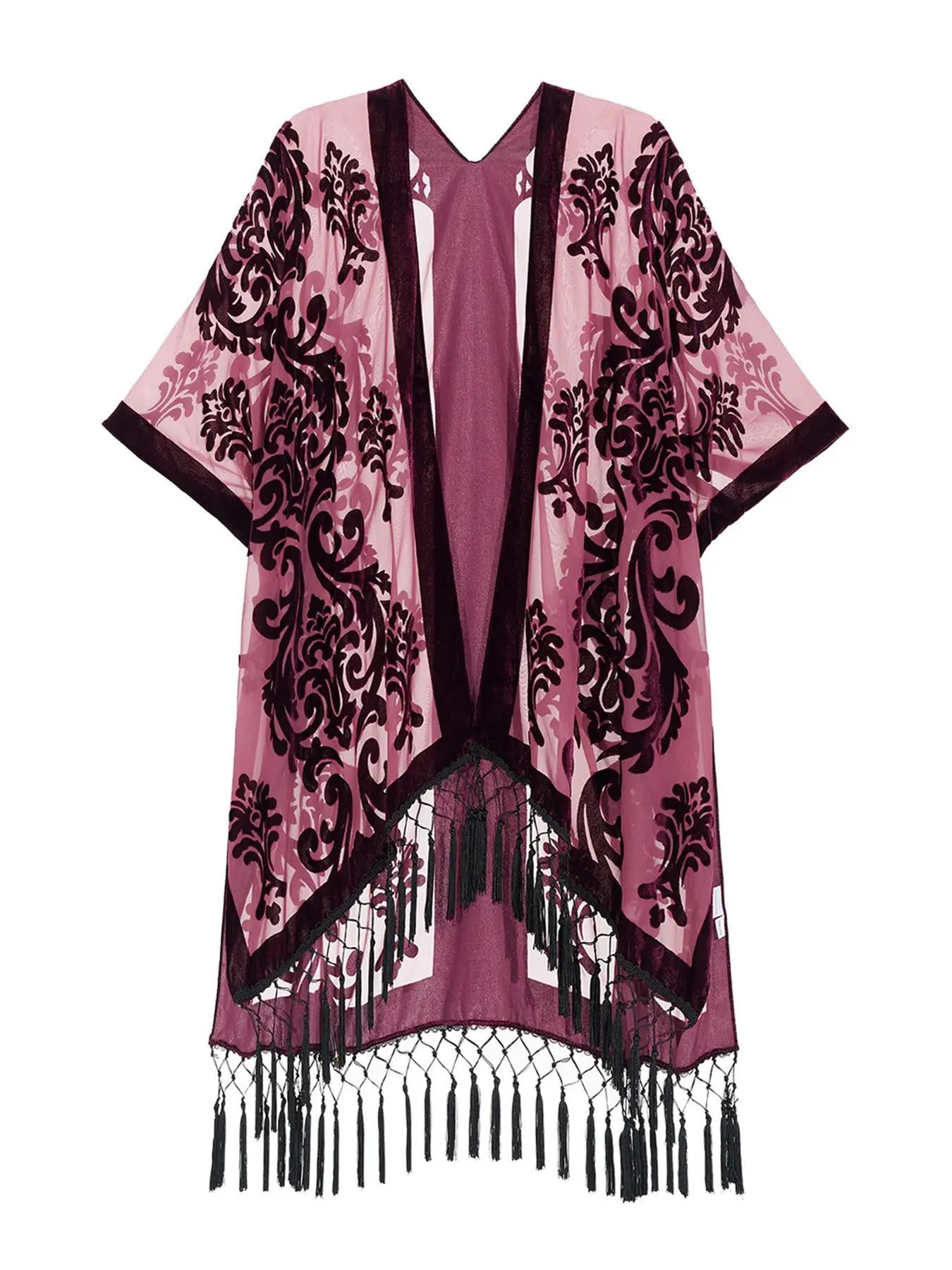 Velvet Kimono,Long Casual Cardigan Shawl With Tassels,Beach Kimono, Swimsuit Cover Up