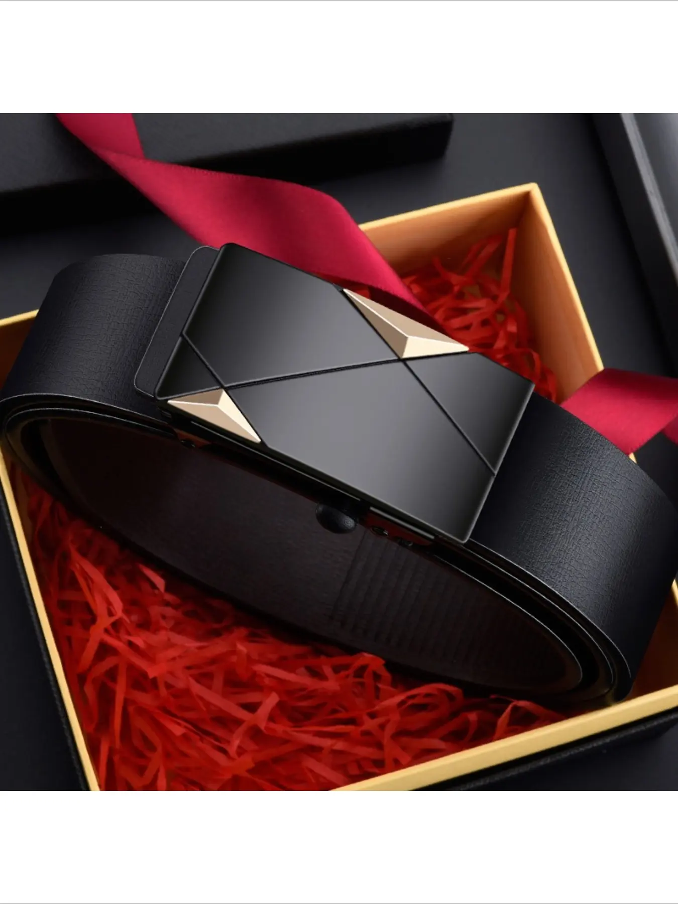 Hot Selling Belt for Men Middle Aged Youth No Buckle Automatic Buckle Inner Wear Belt Universal Faux Leather PU Belt