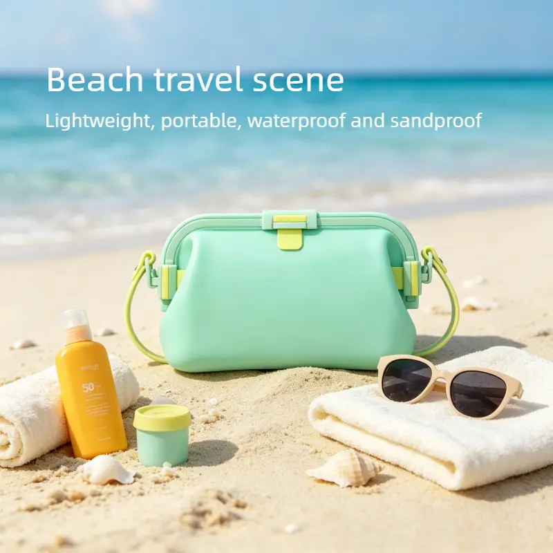 Soft Silicone Swim Bag, Foldable Crossbody Beach Pouch for Pool, Travel and Wet Items