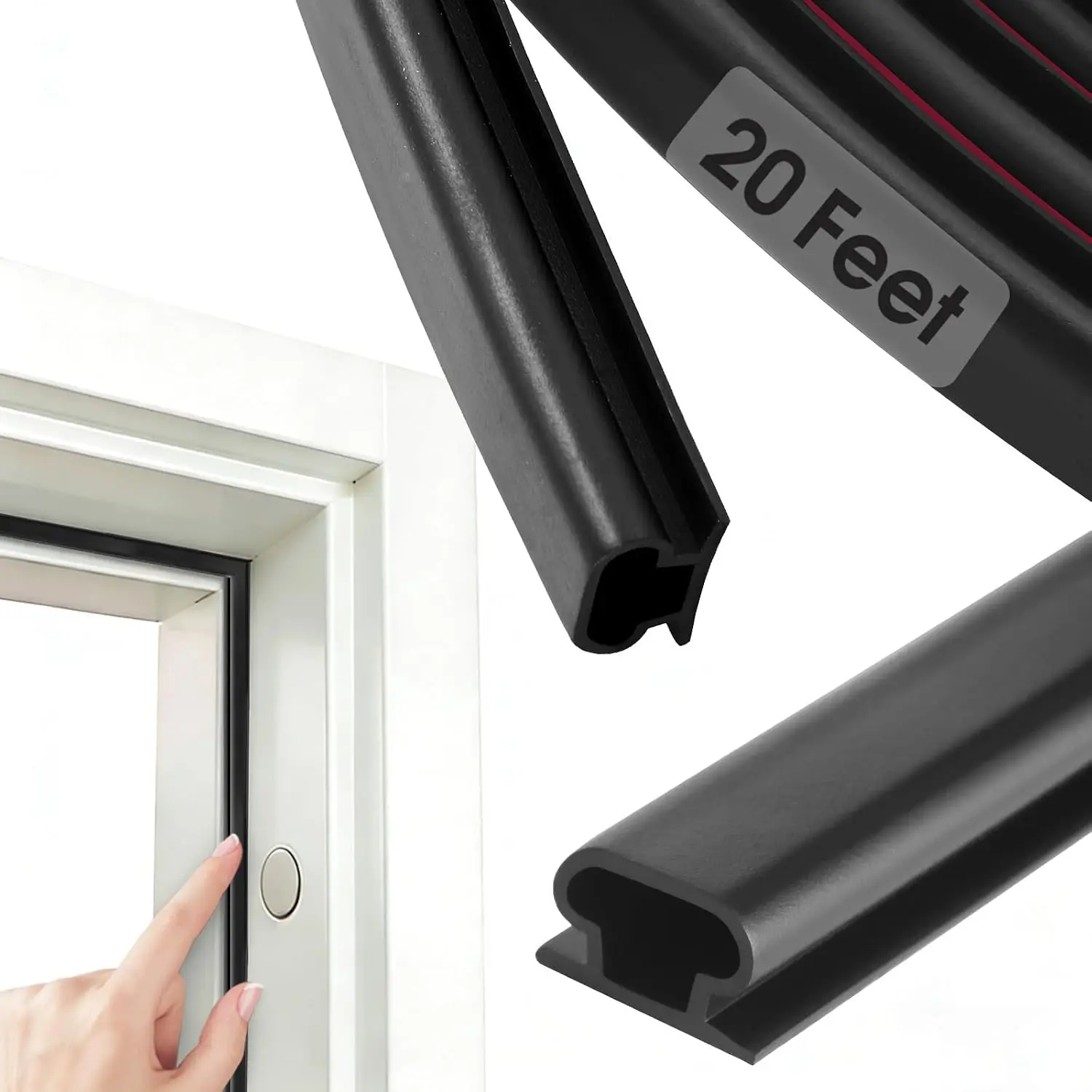 Weather Stripping Door Seal Strip, D-Shaped Self-Adhesive, Soundproof Blocks Cold Drafts & Dust, Black TPE 20Ft (3/8" W × 1/4" T) for Door Frames & Windows
