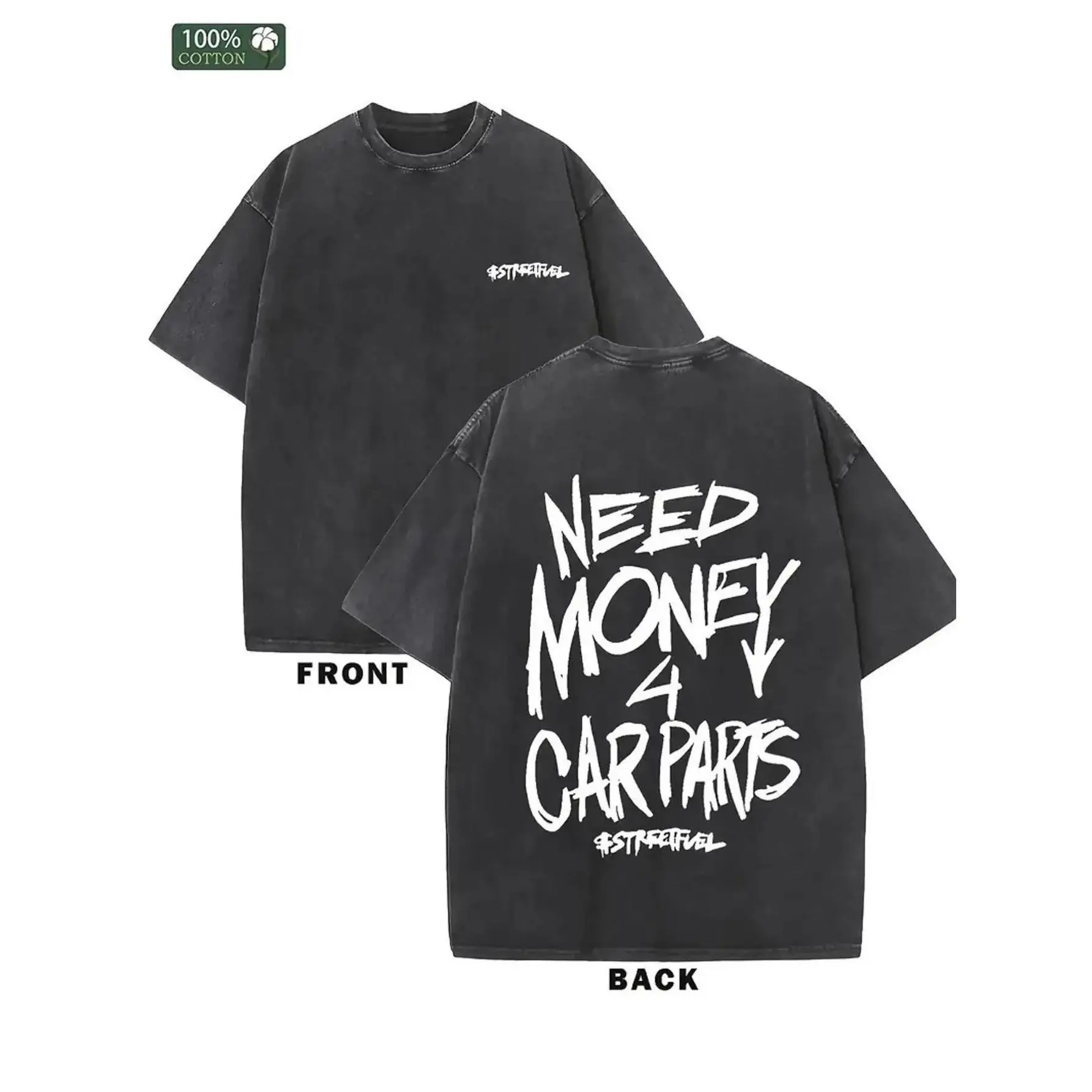 Men's SM Heavy Cotton Fitted Short-Sleeve Tshirt - 1pc Round Neck Distressed Vintage Graphic Tee, Black Streetwear with "NEED MONEY for CARS" Car-Fan Message, Machine Washable All-Season Top, Cargo Layer Option, Size S, Shortsleeve, Men's T Shirts, Vi