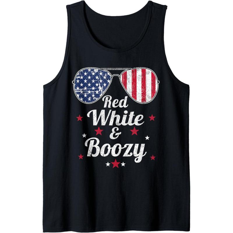 Men's Fashion Sleeveless Soft Casual Tank Top - Funny 4th of July Red White and Boozy Independence Day Menswear Vest