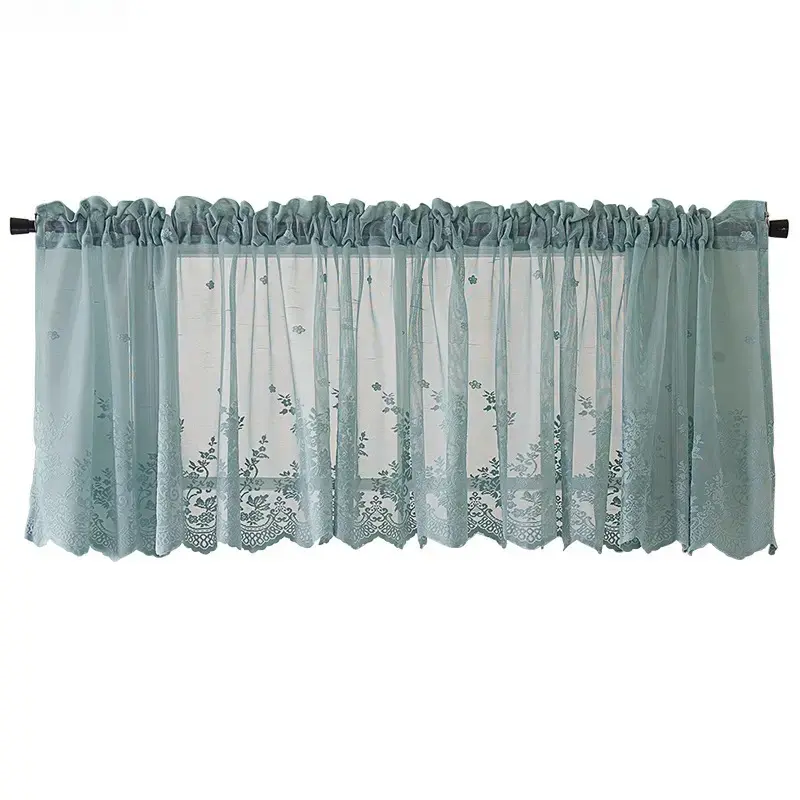Floral Lace Valance Curtains for Windows, Sheer Embroidered Short Kitchen Curtain with Elegant Lace Trim, Farmhouse Style Window Decor for Cafe, Bedroom, Living Room, Bathroom & Home Decoration sohochic