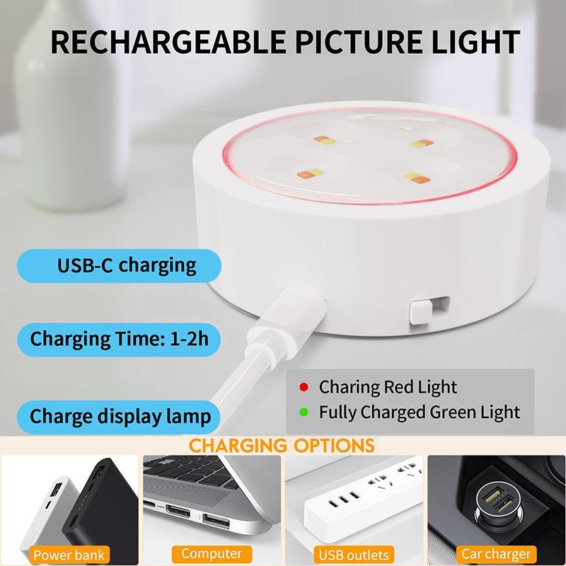 Rechargeable Picture Light, Wireless Magnetic Painting Light with Remote Control, Dimmable LED Cabinet Light, Display Lamp for Wall Gallery Portrait Artwork, Decorative Wall Light