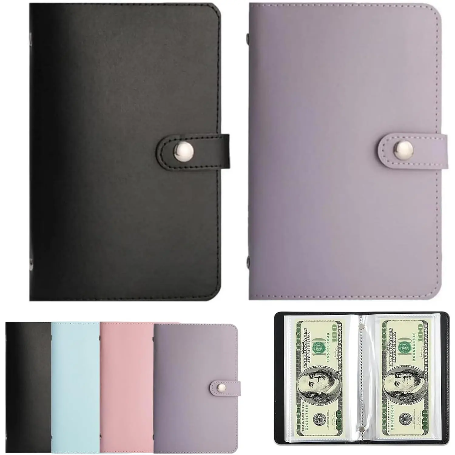 2Pcs 100 Envelopes Money Saving Challenge,Mini Money Saving Binder,Budget Binder with Cash envelopes, Savings Challenge Binder- Savings Challenges Book to Plan and Save $5,050(Black + Purple) 1