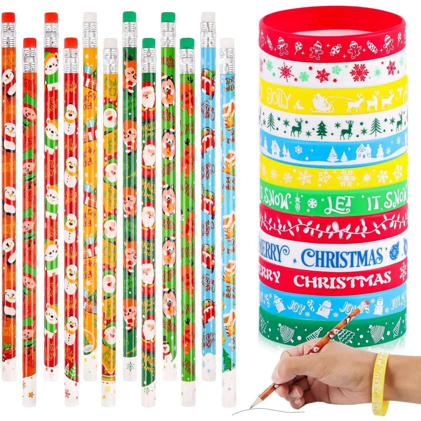 48 count Christmas Pencils Set, 24 count Christmas Pencils with 24 count Xmas  Bracelets Christmas Party Favors Set Xmas Gifts for  Classroom Office Holiday Party  Supplies