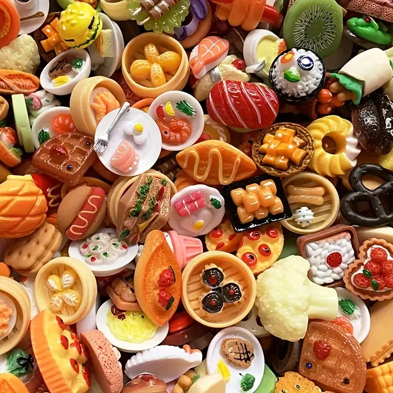 Unisex Mini Resin Food Statues, Mixed-Style DIY Doll Kitchen Accessories, Halloween Gift Pretend Play Toys