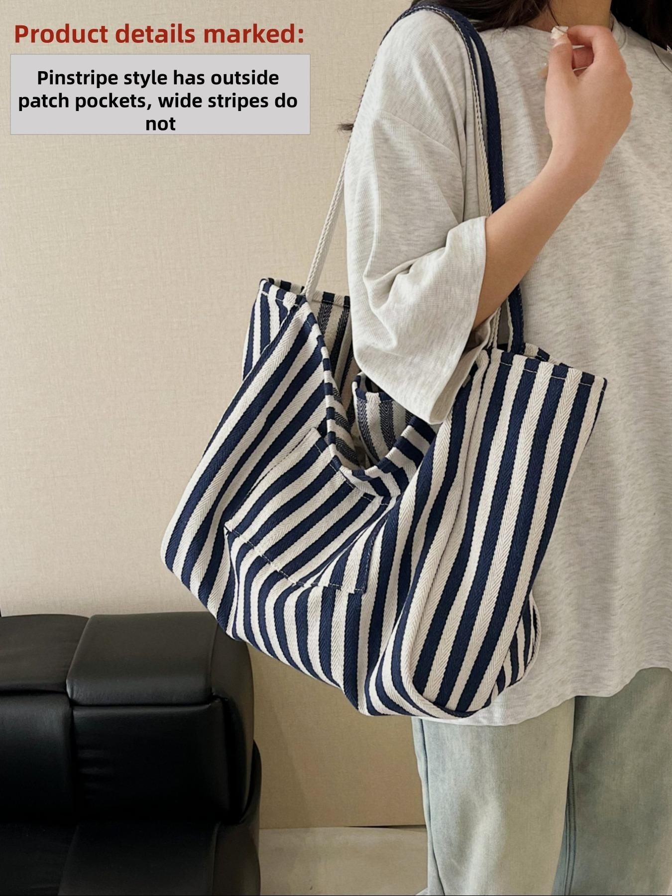 26 Spring Summer Women's Plain Striped Pattern Slouchy Tote Bag, Fashionable Large Capacity Shoulder Bag for Work & Daily Used, Trendy All-match Bag for Commuters and Students