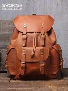 Vintage Large Capacity First Layer Cowhide Backpack, Men's Genuine Leather Bag, Crazy Horse Skin Travel Bag, Motorcycle Bag