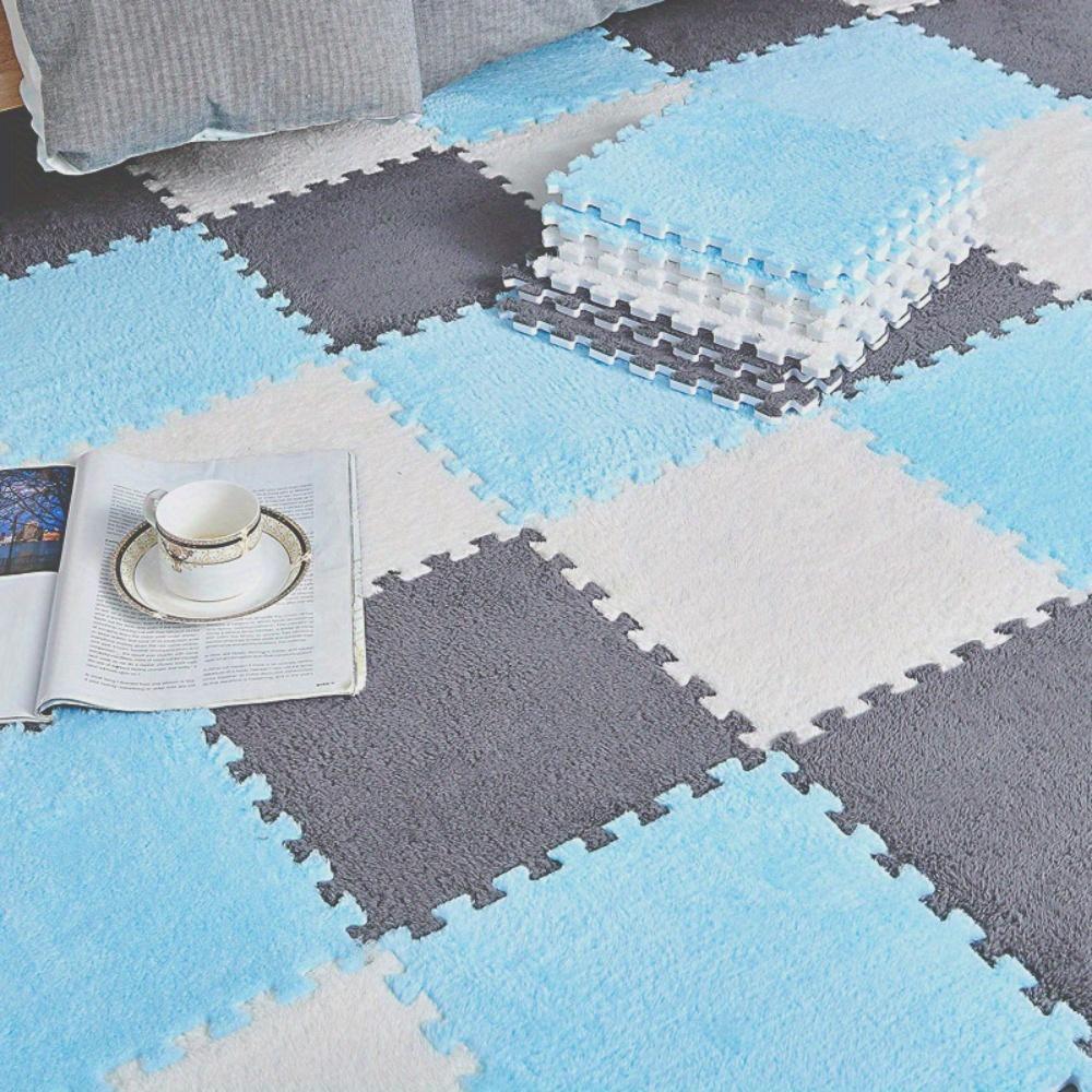 22P/44P Shaggy Rugs Decorative Fluffy Rug 12.2" x 12.2" Non-Slip EVA Foam Puzzle Floor Tiles for Safe Bedroom Game Room Decor rugs living room carpet