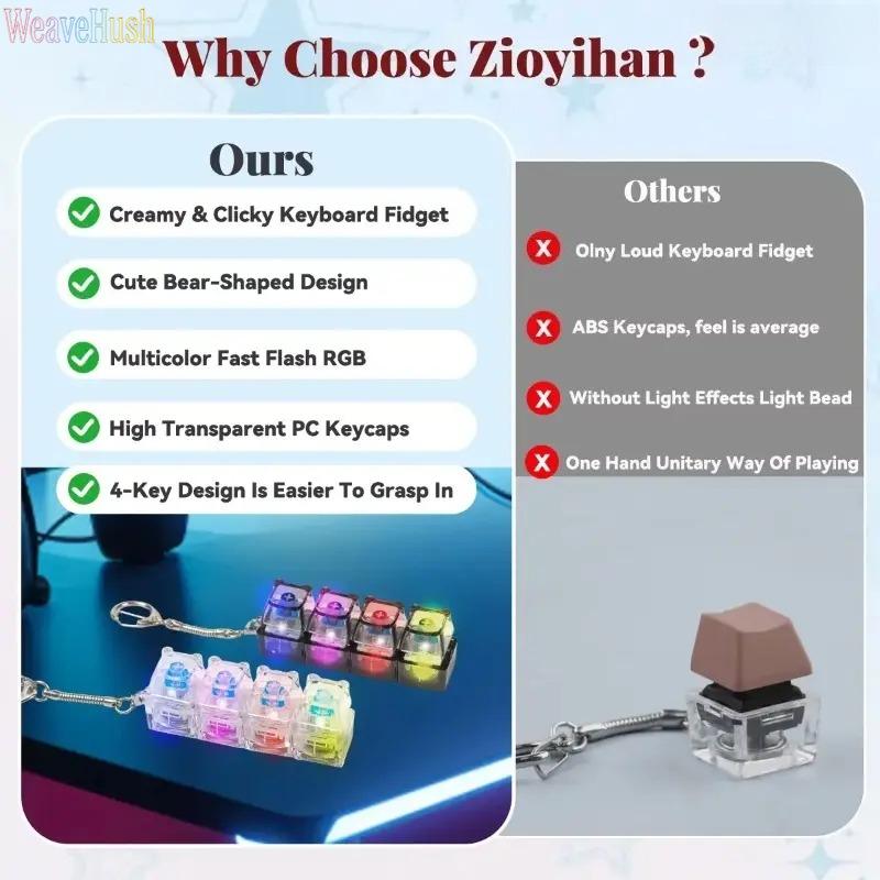 Cute Bear Keycap Fidget Toy with LED Light, Keyboard Clicker Keychain Fidget Toy, Sensory Stress Relief & Anxiety Relief Gadget, Portable Fun Click Keychain for Adults & Teens, Perfect for Stress Decompression, Office, School, Travel and Daily Anxiety Man