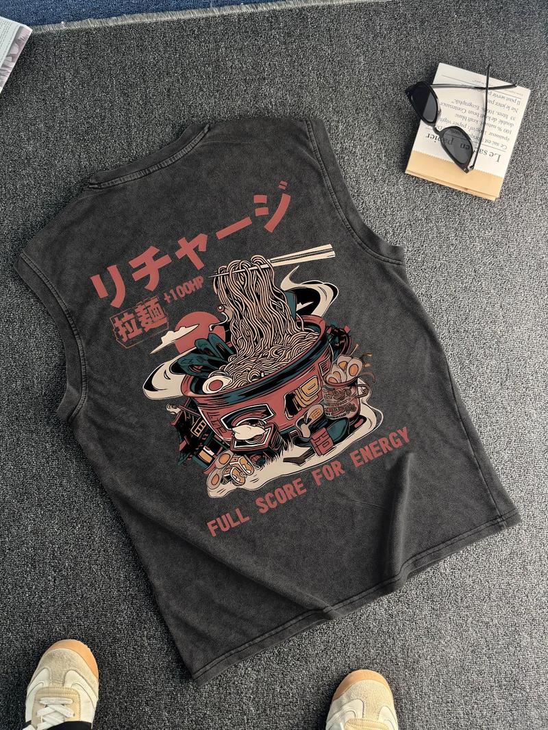 Men's Vintage Graphic Round Neck Tank Top, Stylish Tank, Regular Fit Casual Sleeveless Top for Summer, Men's Top for Daily Wear, Cotton