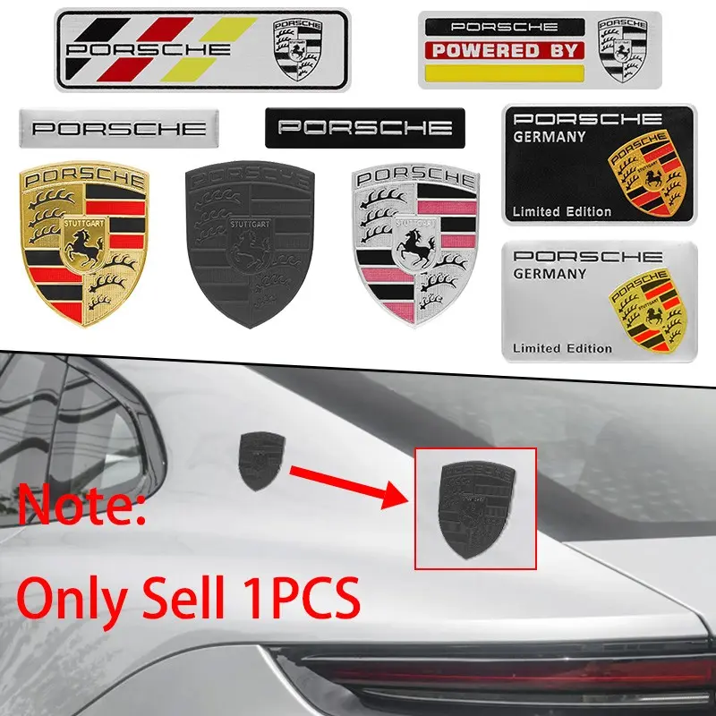 1Pcs Car Sticker Aluminum Alloy Porsche Models Emblem Badge Car Modification Accessories Auto Body Rear Decoration Decal For Porsche Macann Panamera Carman Boxster Carrera Cayenne 911 718 918 991 970 996 Taycan