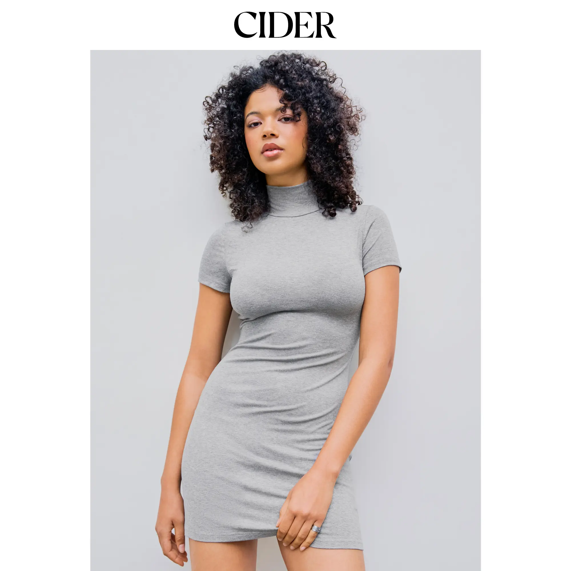 Cider Knit High Neck Solid Mini Dress [LIVE FS]