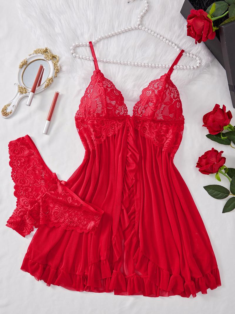 【Plus Size】Cami Nightdress & Panty Sexy Loungewear Set, Plus Size Women's Nightwear, Women's Sleepwear for Summer