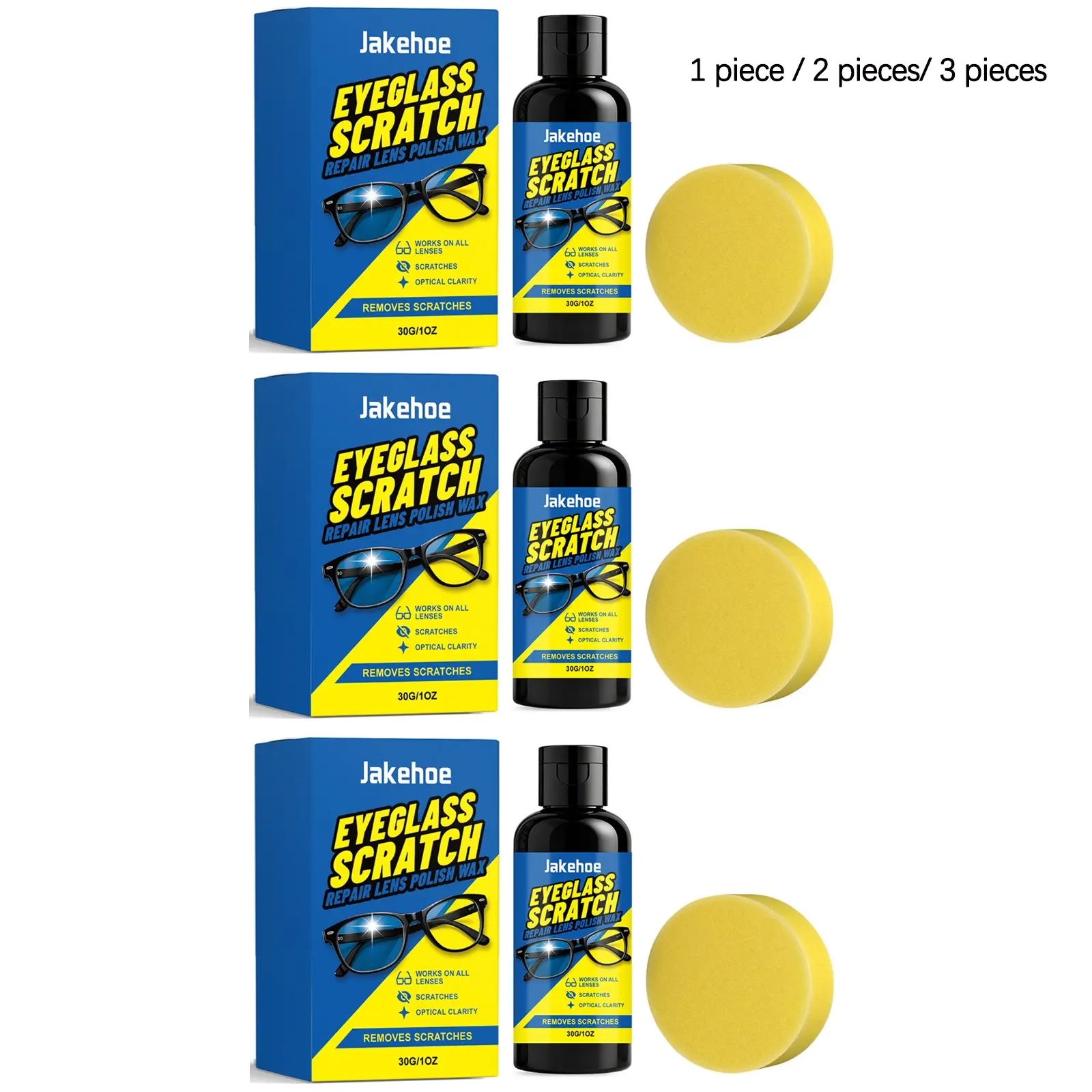 Glasses Scratch Care Balm (30g + Sponge), Clear Vision, Clean Lens Stains, Mirror Film Scratch Repair Spray, Multiple Pack Options