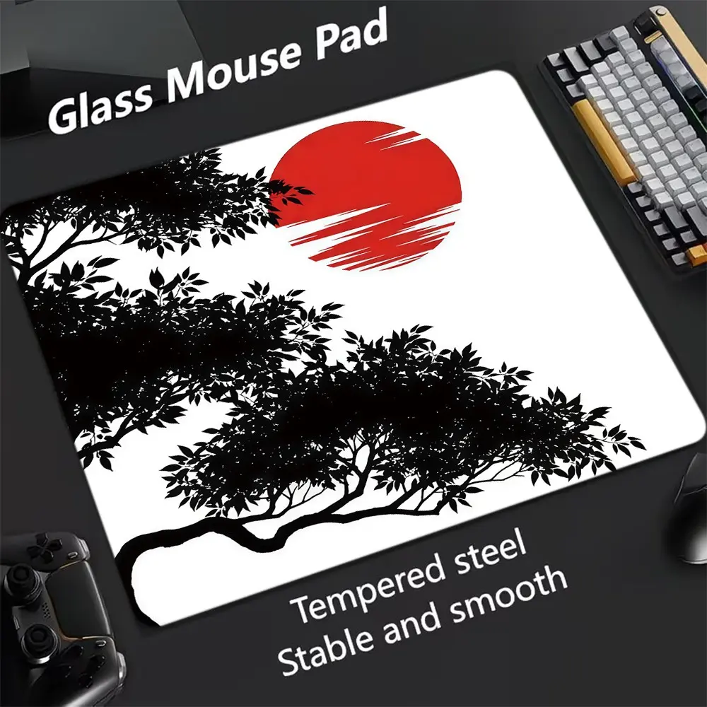 Sun Pattern Glass Mouse Pad, Ultra Smooth Tempered Glass, Large Size Gaming Mouse Pad, Ideal for Esports and Office Use
