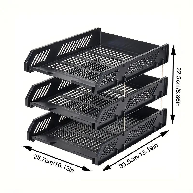 3-Tier Expandable Desktop File Organizer, Space-Saving Stackable PP Plastic Shelves, Durable and Detachable Design for Office Storage