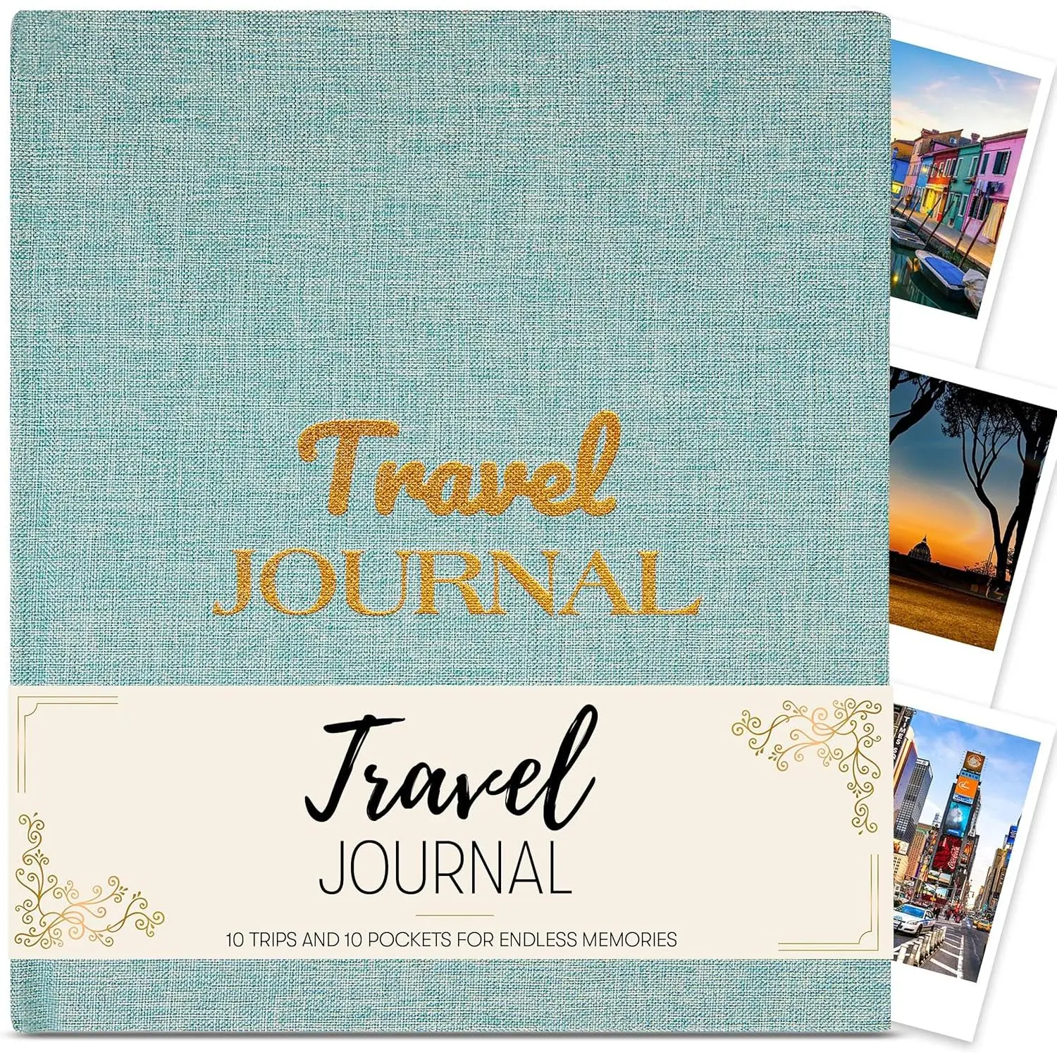 Travel Journal and Travelers Notebook to Record Trips & Memories. Travel Journal for Women, Men. Travel Gifts for Adventurous Souls with 10  Pockets. Size 9.70 x 8.0 in