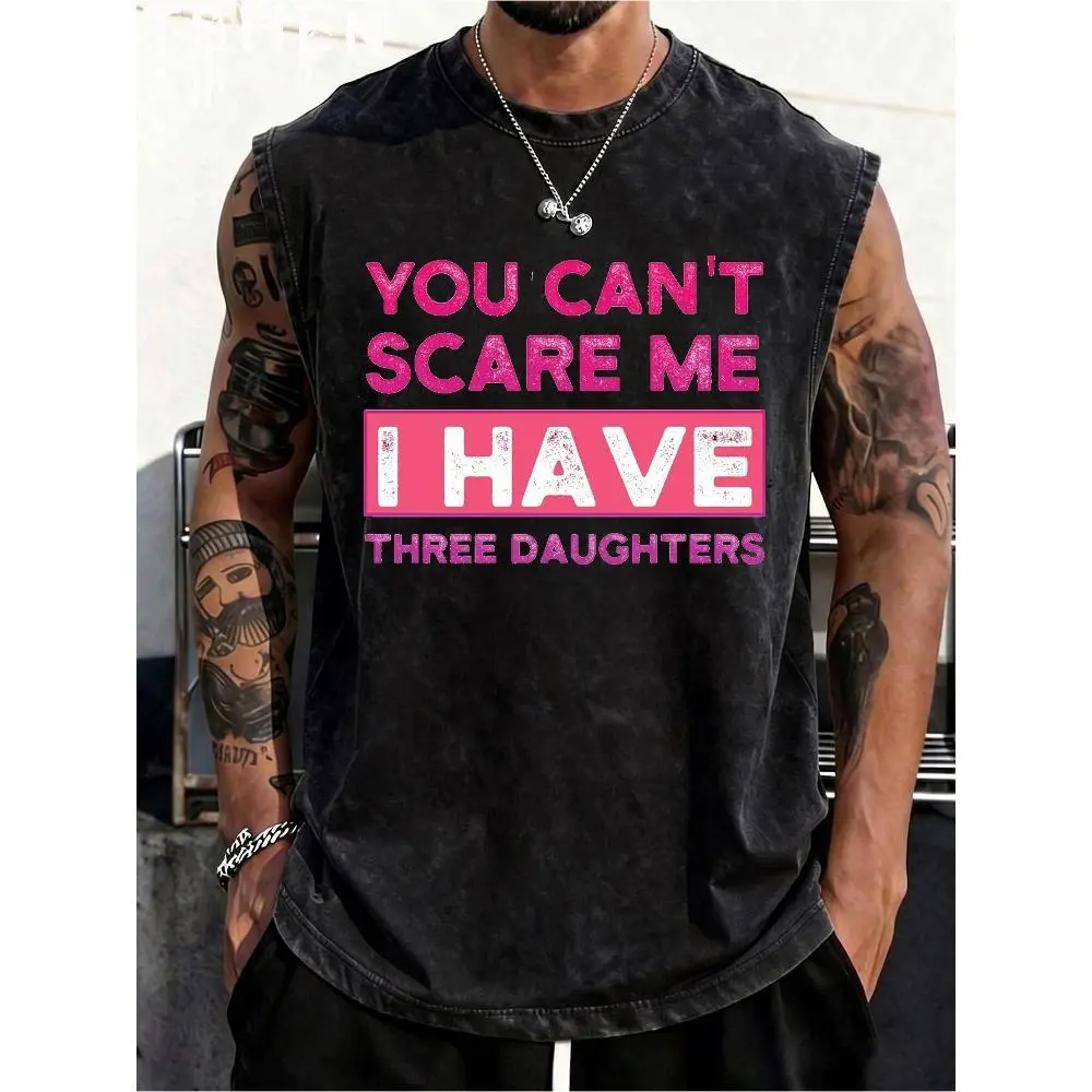 Teenager'S Sleeveless Pure Washed Vest With Funny Daughter Wife Slogan Printed, Breathable, Soft Style, Oversized, /, Streetwear Aesthetic Style, Suitable For Daily Wear, Perfect Gift For Outdoorsy Teenager And Teenager(Youth), For Teenager