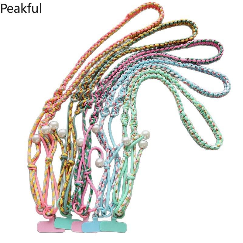 Color twist 4 strands long rope hand-woven key pendant adjustable back color contrast rope core rope keychain