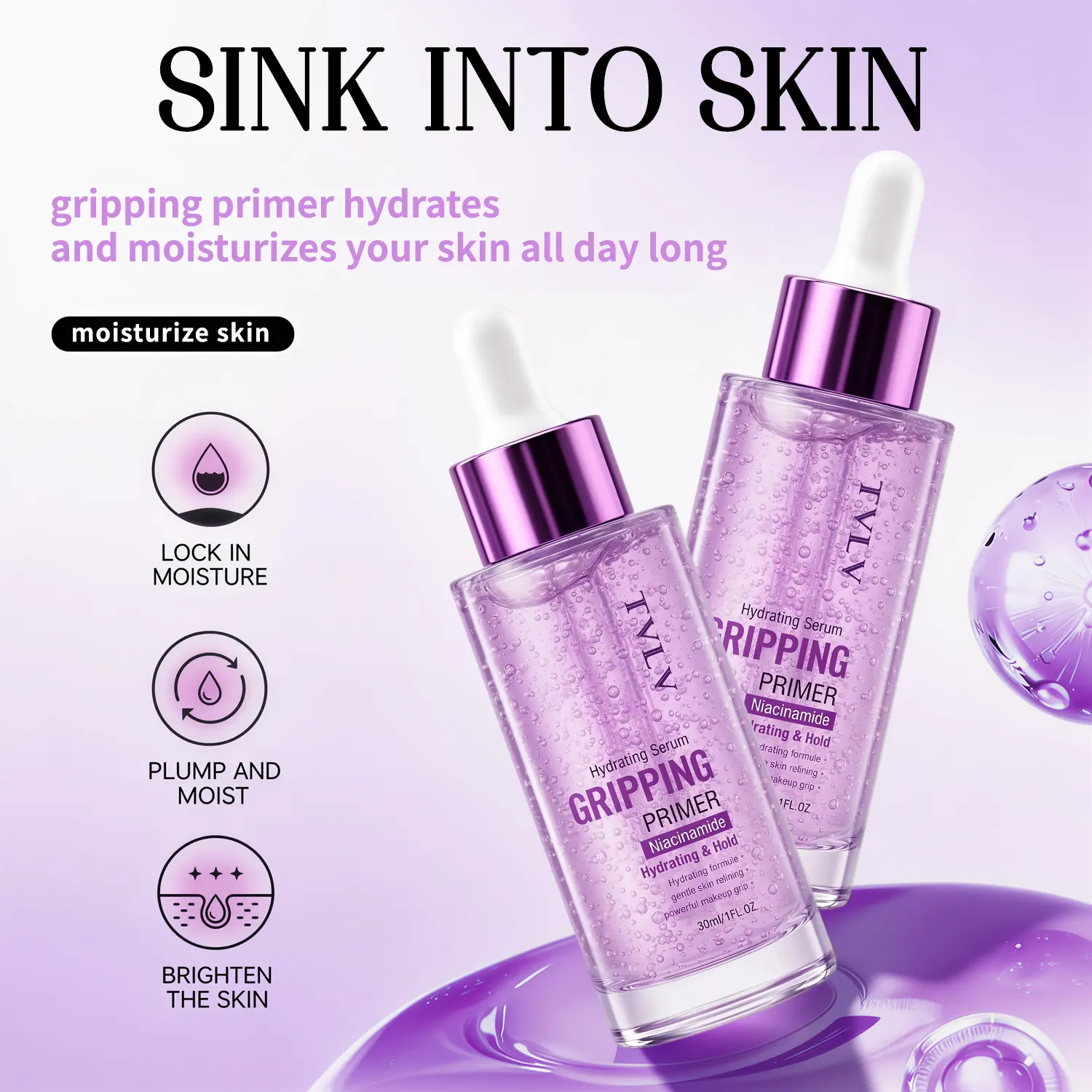 Niacinamide Firming Primer Serum, Hydrating Moisturizing Facial Essence, Lightweight Texture, Fast Absorbing, Brightening Makeup Base for Flawless Complexion