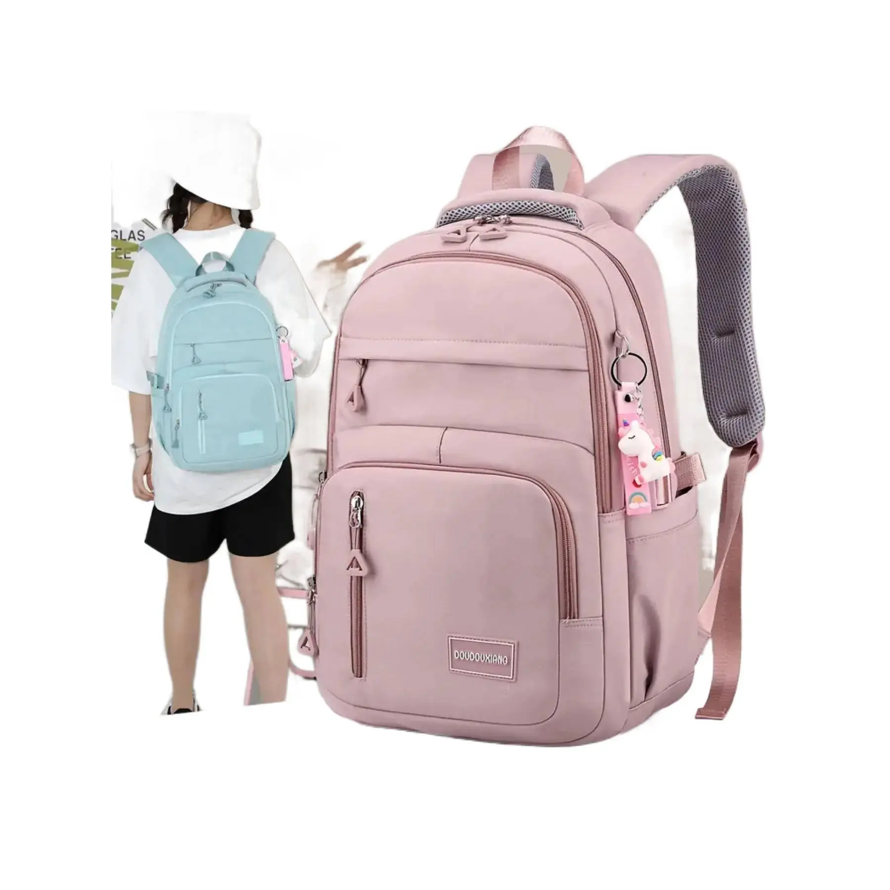 Premium Feel Nylon Backpack for Teen Girls Trendy Multi Compartment Spacious Travel School Bag Large Capacity