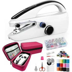 Handheld Sewing Machine, Two-Speed Portable Mini Sewing Machine for Beginners, Electric Handheld Sewing Machine with Red Case & Accessories. DIY  & Travel Sewing kit for adults.White