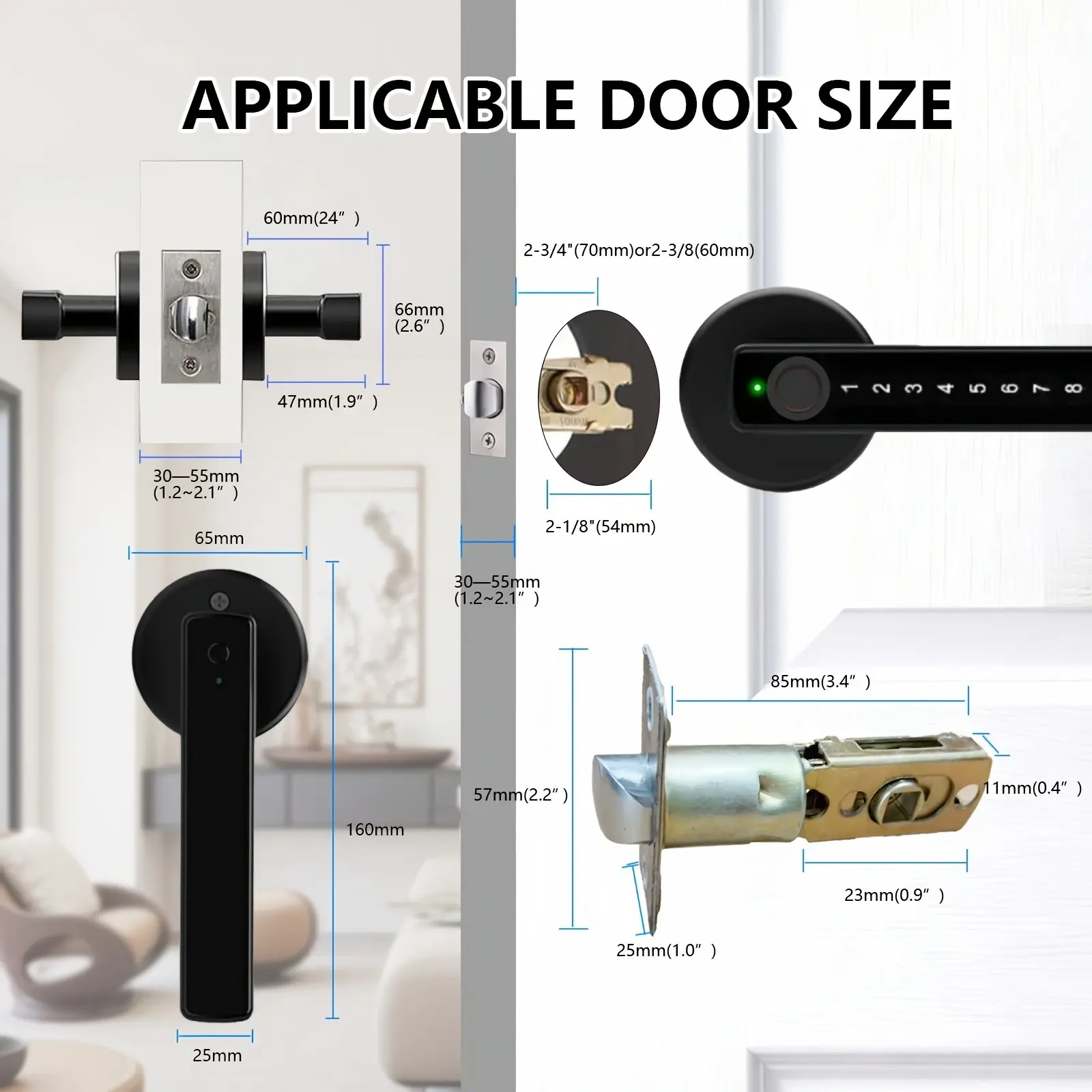 Smart Fingerprint Door Lock Knob, Keyless Entry Door Lock with Handle, IC Cards/Codes/Keys/Fingerprints Biometric Electronic Keyless Entry Lock for Bedroom Home Hotel Office