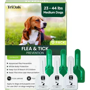 Flea and Tick Prevention for Medium Dogs, 6 Doses Treatment Helps Control Fleas, Ticks and Chewing Lice for Dogs 23-44 lbs, Waterproof, Fast Acting
