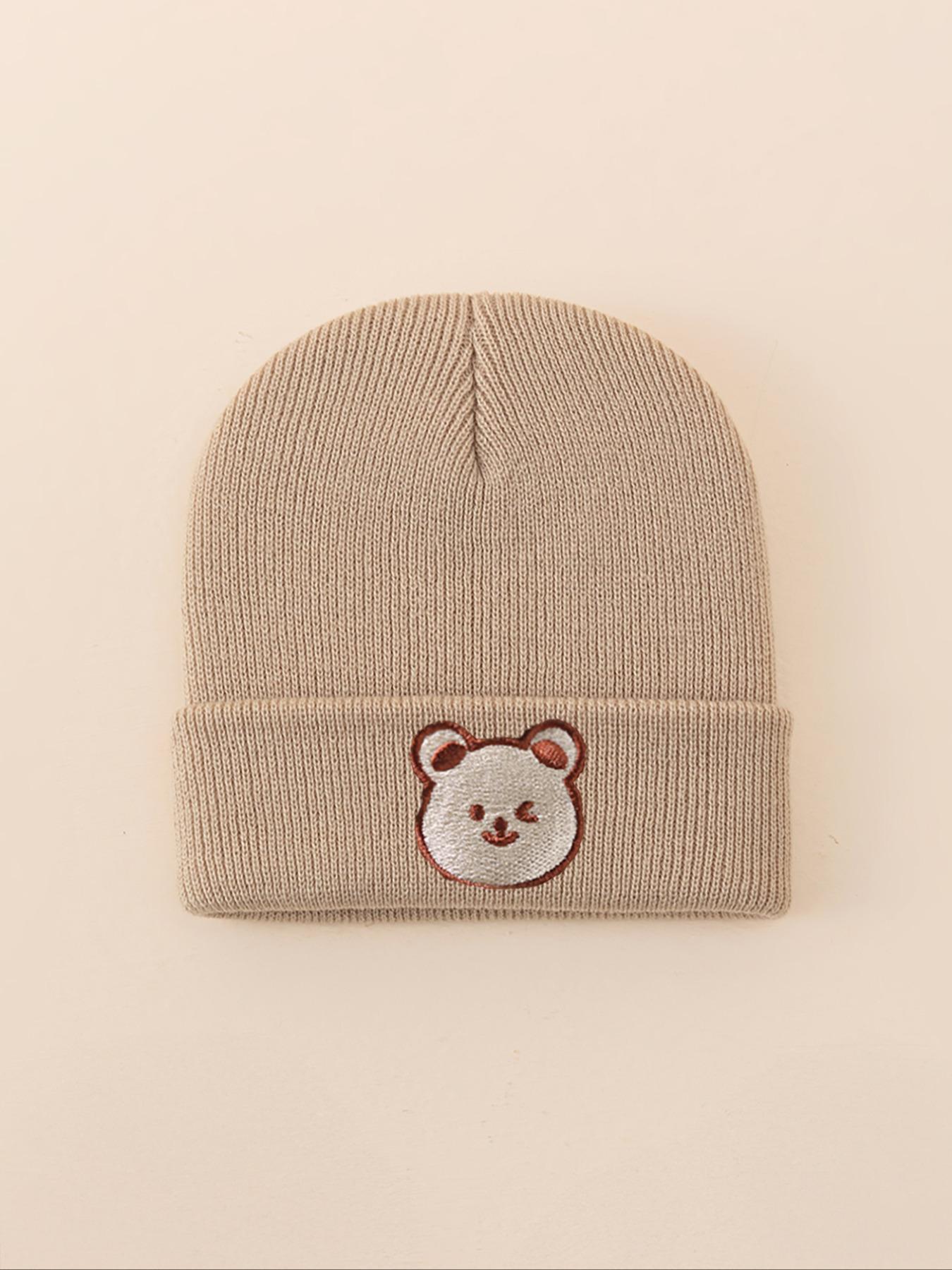 Baby Bear Embroidered Knit Hat for Newborns & Toddlers, Warm Winter Beanie for Outdoor Use, Casual Daily Commute Cap
