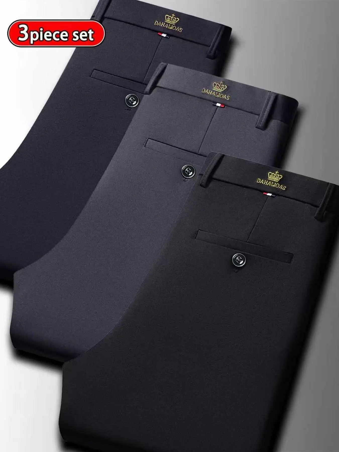Men's New Crown Embroidered Loose Straight Leg Elastic Formal Pants, Anti-Wrinkle Comfortable Business Trousers, Casual Streetwear Trousers, Casual Fashion Trousers, Casual Comfy Trouser for All Seasons