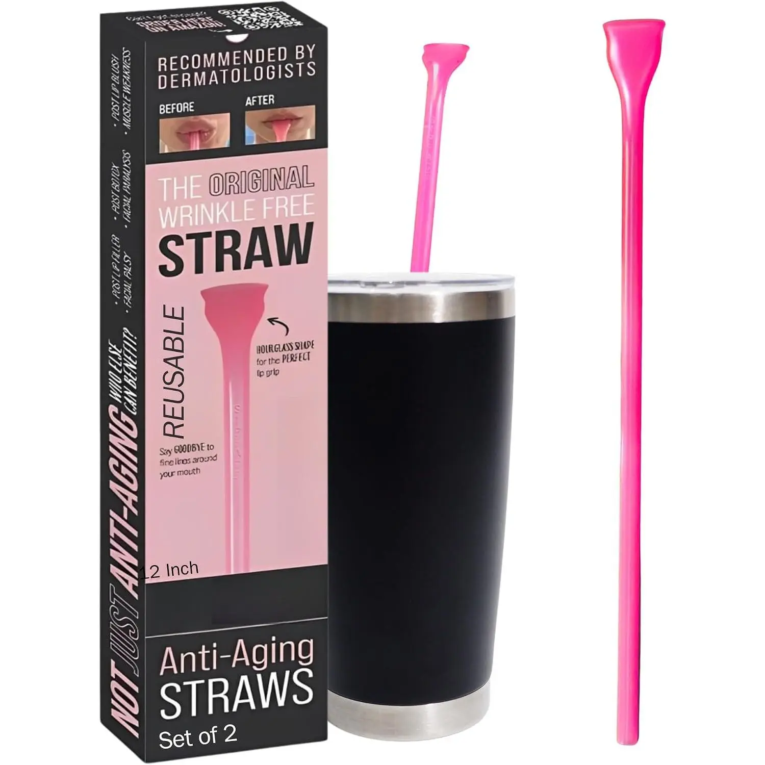 Anti Wrinkle Straw 12 Inch (2 Pcs.) – Flat Hourglass  Straws for Hot & Cold Drinks | Dishwasher Safe  Plastic Straw | Portable Tumbler Straws For Travel | Sub Paper