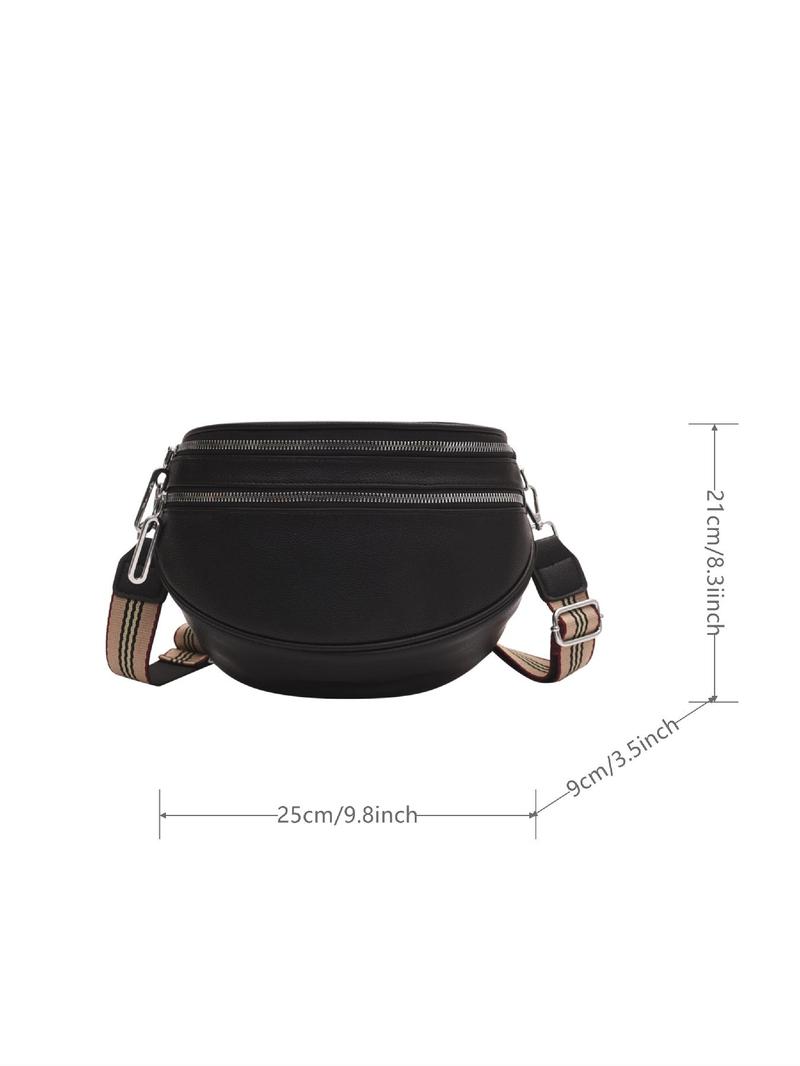 Women's Fashion Solid Color Crossbody Fanny Pack, Simple Double Zipper Chest Bag, Casual Shoulder Bag For Daily Used