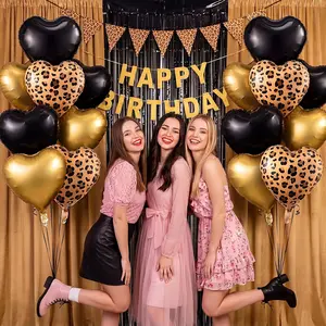 Leopard Print Party Heart Metal Balloons, Star Heart Balloons, Leopard Theme Girl Birthday Wedding Party Supplies, Fun Decorations