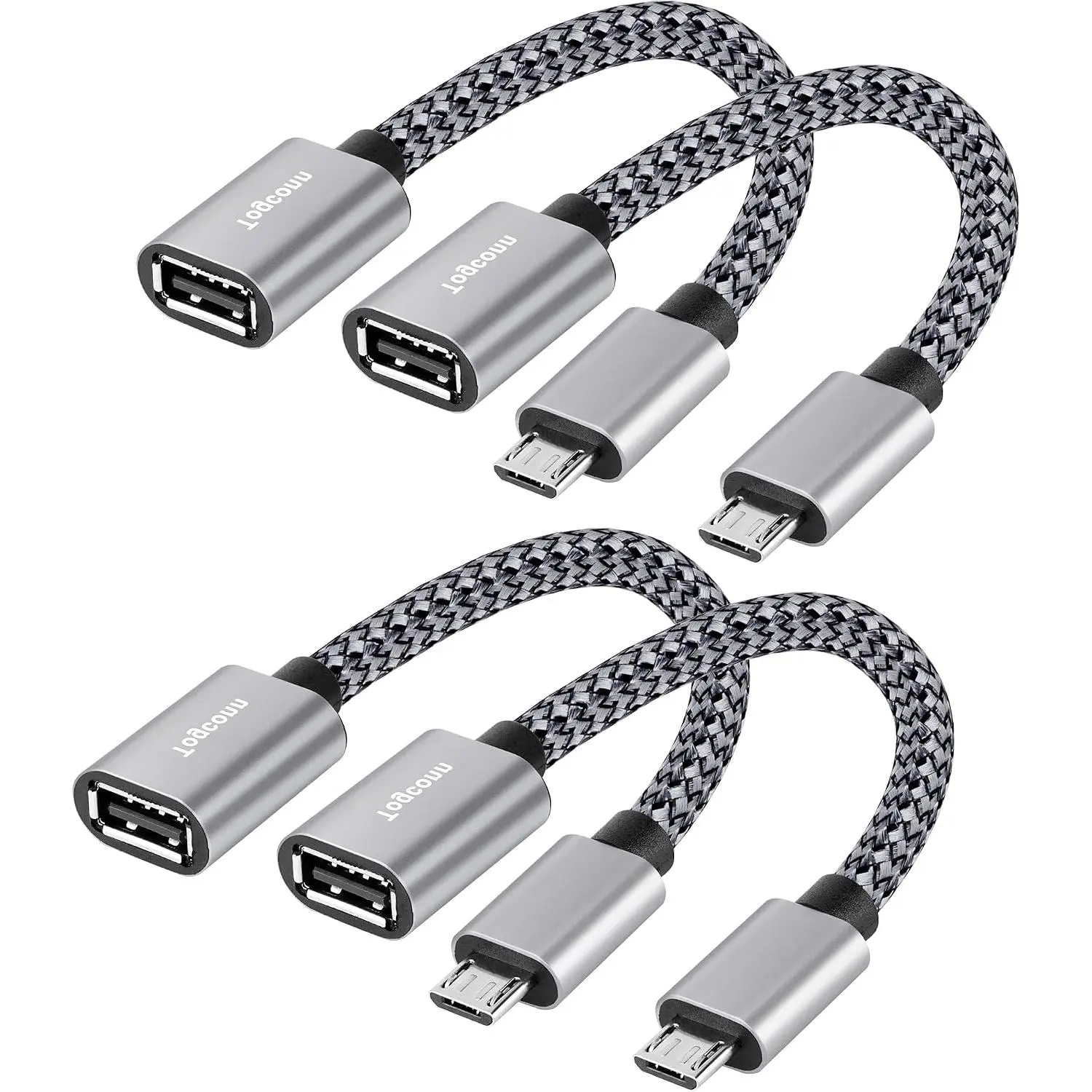 USB to  USB Adapter 4 Pack, Unidirectional  USB Male to USB Female 2.0 OTG -The-Go  Converter, Nylon Braided for S7 , Flash Drive, , Keyboard,  Controller-0.6