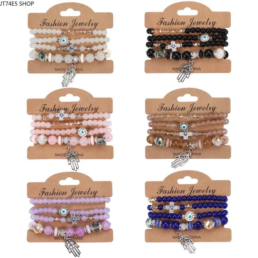 Bohemian Palm Eye Cross Bracelet, Fashion Decorative Beaded Bracelet