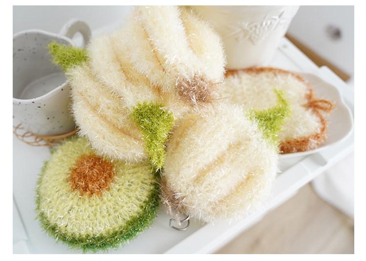 [3-Pack] Korean-style simulated avocado dishcloth, simulated toast bread dishcloth, simulated garlic head non-greasy cleaning cloth, easy to clean and lint-free household items
